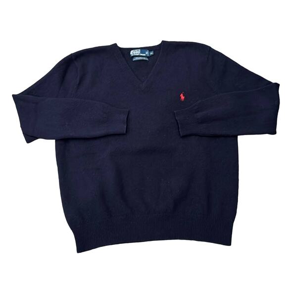 Polo Ralph Lauren Wool V-Neck Sweater Dark Navy Size XL - Picture 1 of 8